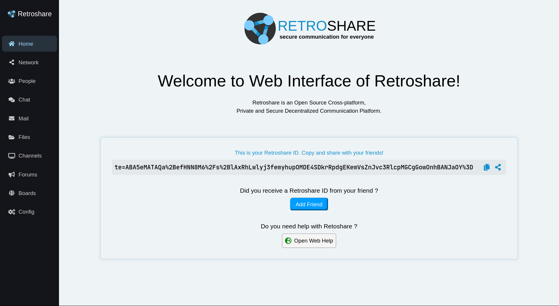 Retroshare Web Interface Homepage